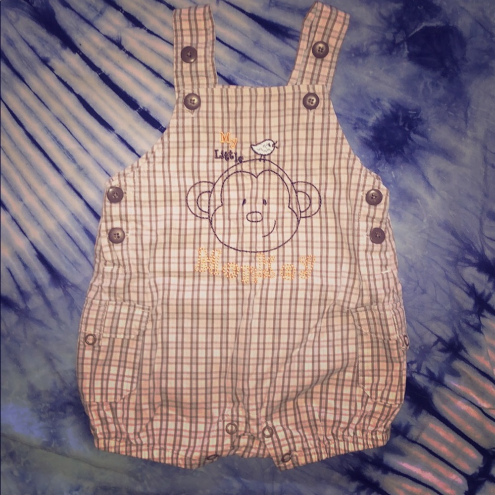My lil’ Monkey Plaid Overalls 0-3m boy